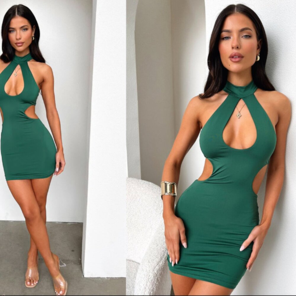 Gianna mini dress - emerald with cutout side